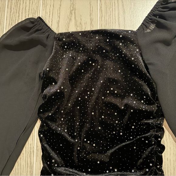 With Jules Girls Black Velvet Party Dress Ruched Puff Sleeve Size Small NEW - Picture 10 of 10